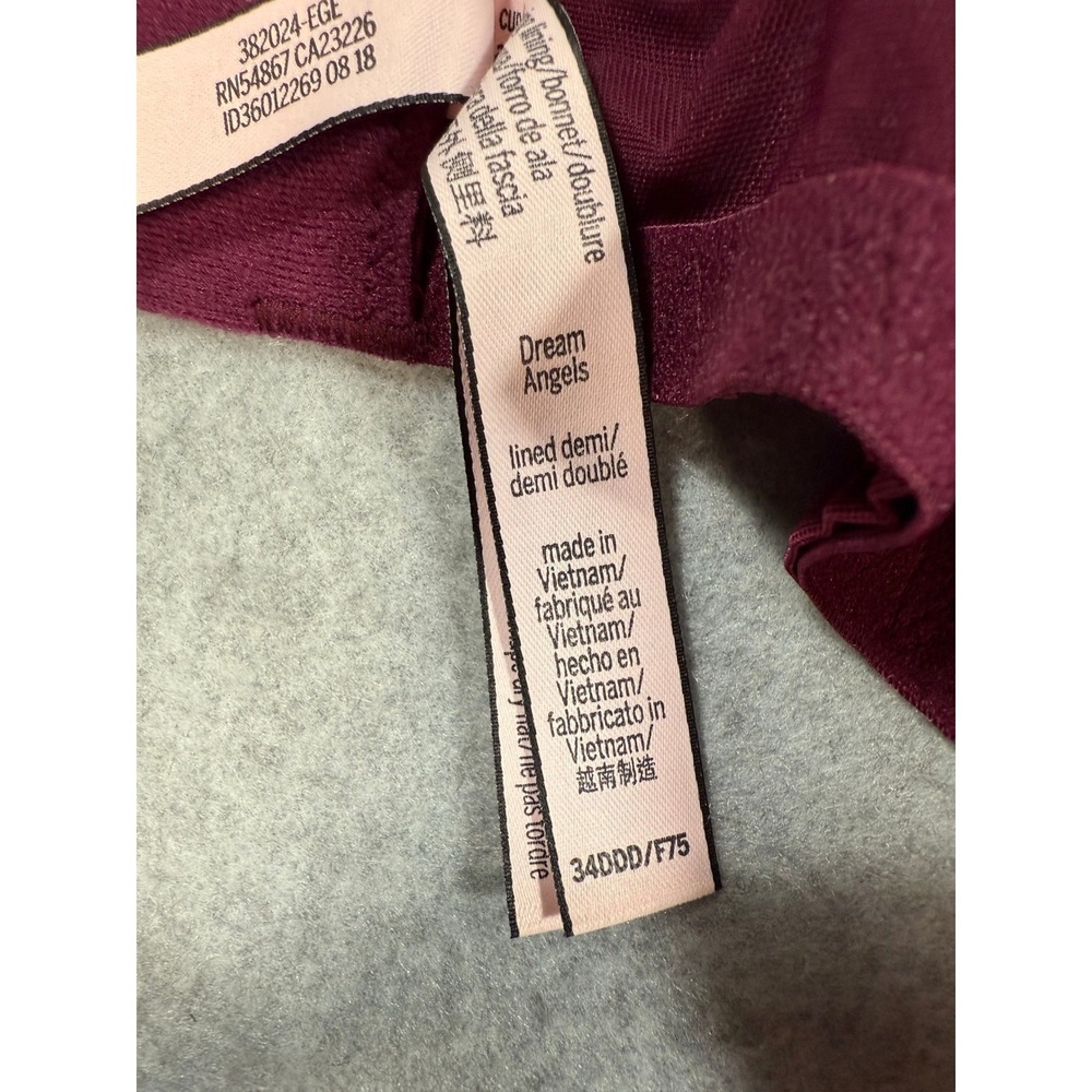Victoria's Secret Dream Angels Lined Demi Bra Burgundy Lace 34DDD Coquette - Picture 6 of 16